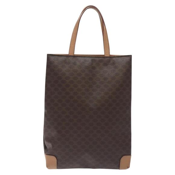 CELINE Macadam Canvas Hand Bag Pvc Leather Brown Gold - Picture 3 of 12